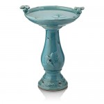 Alpine TLR102TUR 24-Inch Antique Ceramic Birdbath with Birds-Turquoise