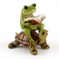 Top Collection Miniature Fairy Garden & Terrarium Frog Reading Book on Turtle Statue, Small